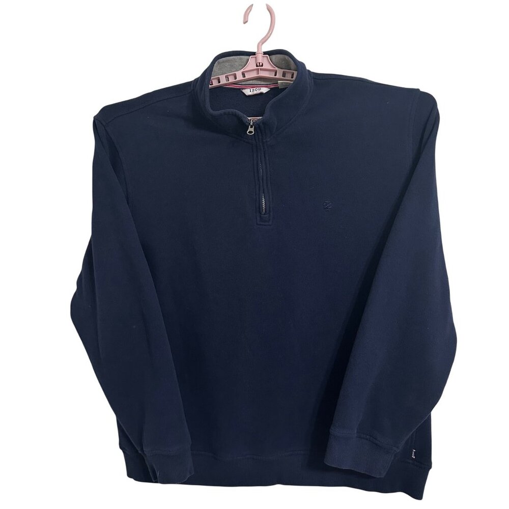 Izod Mens Navy Blue 1/4 Zip Pullover Sweatshirt XXL Preppy Dark Academia - Picture 2 of 7